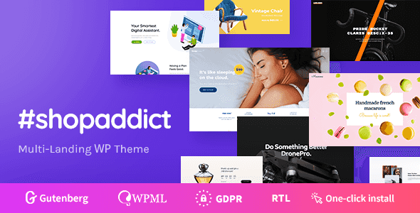 Shopaddict multipurpose WordPress landing page theme homepage preview