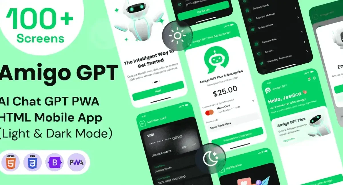 Amigo Chat GPT AI chatbot PWA template mobile interface preview