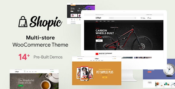 Shopic multipurpose WooCommerce WordPress theme showcasing multiple homepage demo layouts for e-commerce stores