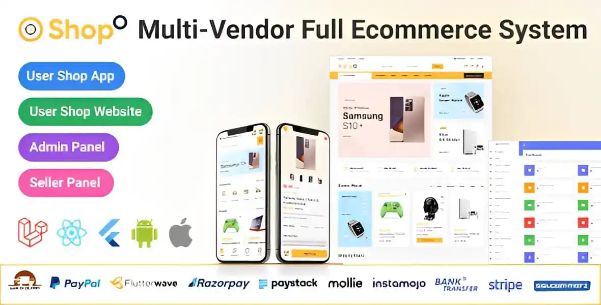 Shopo multi-vendor flutter ecommerce app with admin panel and website