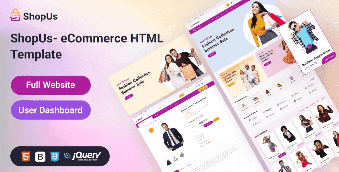 Shopus fashion ecommerce HTML template homepage preview showing responsive product layout