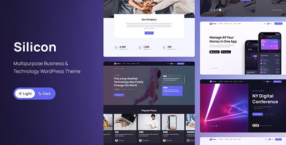 Silicon technology WordPress theme preview with Elementor PRO compatible layout