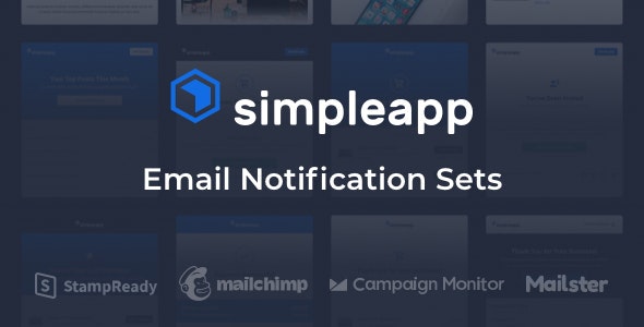 SimpleApp HTML5 email notification templates with 4 themes and 20 cover styles