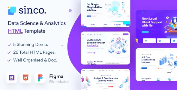 Sinco data science HTML5 template for analytics and AI websites