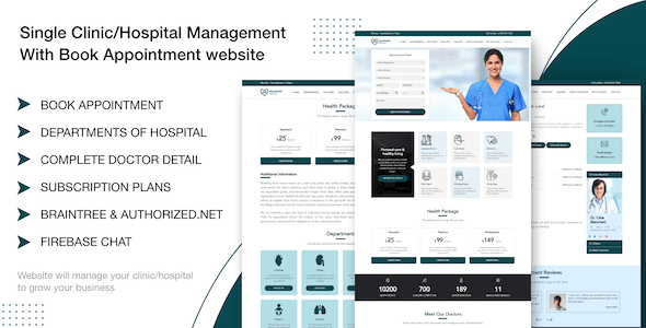 Clinic hospital management PHP script dashboard with appointment booking and doctor management features