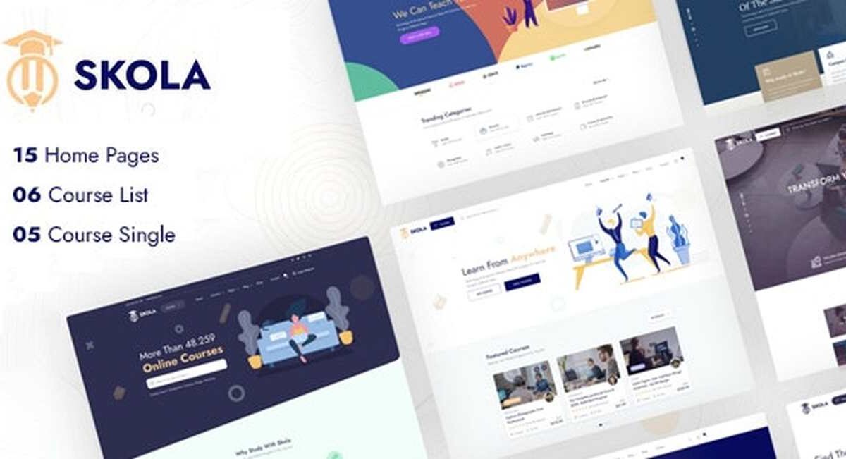 Skola LMS WordPress theme homepage layout for online education and e-learning platforms