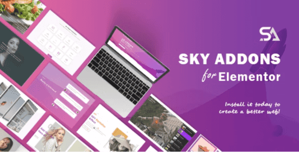Sky Addons Elementor addons plugin dashboard showing widget library for WordPress