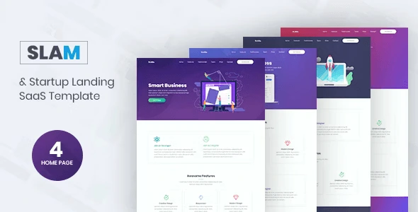 Slam Startup and SaaS Template HTML with modern design and Elementor Pro compatibility