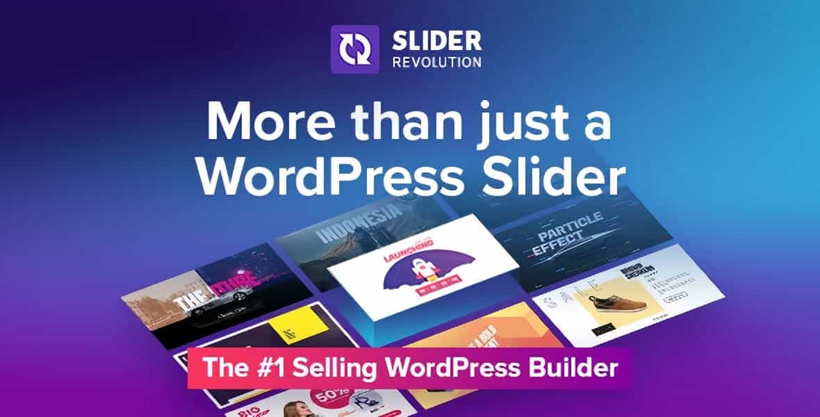 Slider Revolution WordPress plugin interface showing drag and drop slider builder with responsive design controls