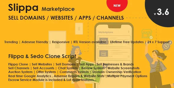 Slippa domain and website marketplace PHP script dashboard