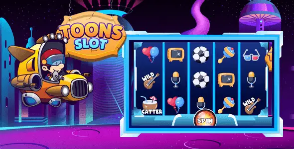 Slot Toons HTML5 slot game interface with cartoon-themed reels and cross-platform compatibility