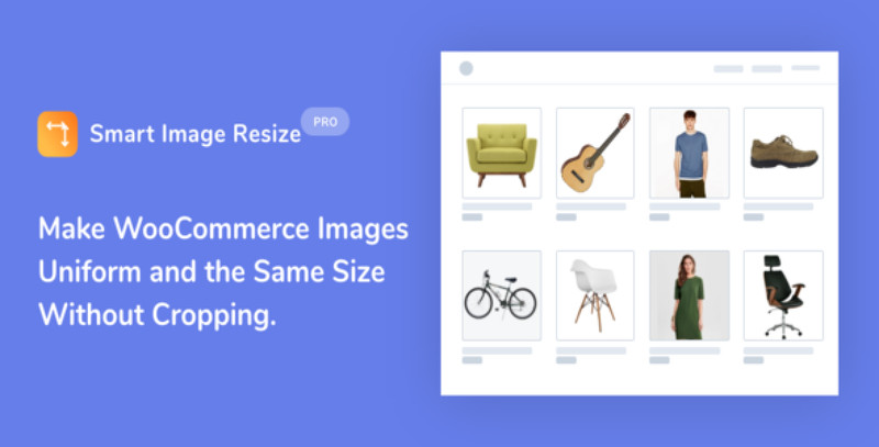 Smart Image Resize Pro plugin interface showing uniform WooCommerce product images with consistent dimensions and custom background