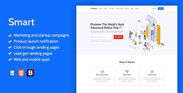 Smart marketing HTML landing page template preview