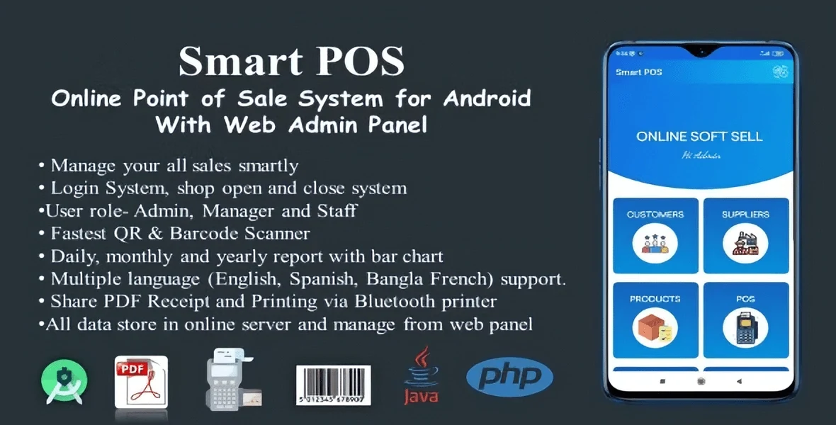 Smart POS-Online Android point of sale system with web admin panel dashboard