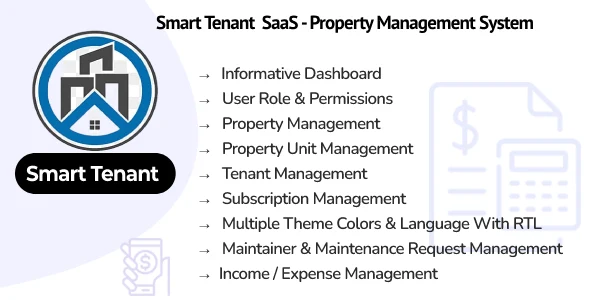 Smart Tenant SaaS property management dashboard showing property listings, tenant overview, and financial metrics
