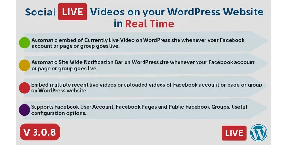 Facebook live video auto embed WordPress plugin features overview