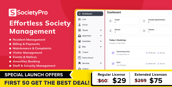 SocietyPro condominium management software dashboard interface