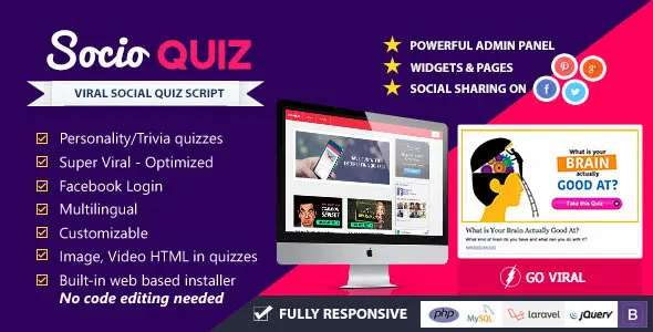 SocioQuiz viral quiz website PHP script with image and video quiz support