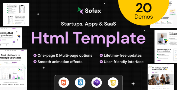 Sofax SaaS startup HTML5 template for software and app showcase websites