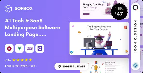 Sofbox SaaS and tech WordPress theme preview with clean responsive design layout