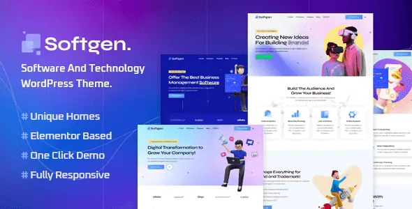 Softgen software and technology WordPress theme with Elementor drag-and-drop builder