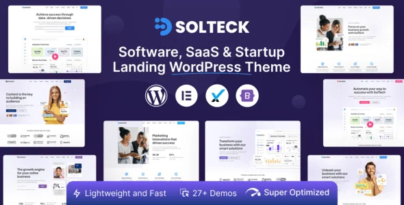 SolTeck SaaS and startup WordPress theme with Elementor page builder