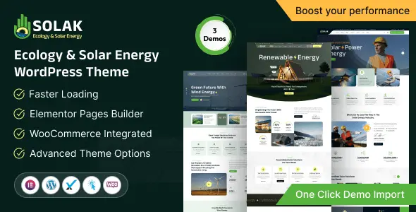 Solak solar energy and ecology WordPress theme for renewable energy websites