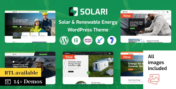 Solari solar energy and renewable WordPress theme preview