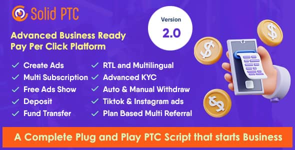 Solid PTC pay per click platform PHP script dashboard interface