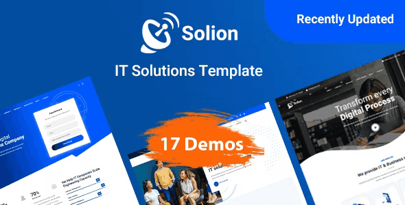 Solion IT solutions HTML5 template preview showing responsive technology website layout