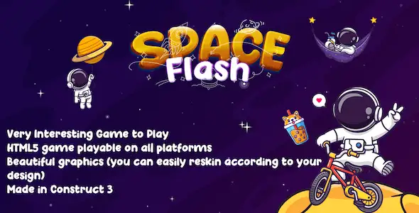 Space Flash HTML5 racing game screenshot showing a motorcycle racing through a space track