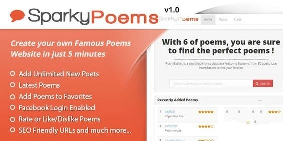 SparkyPoems PHP poetry website script dashboard interface