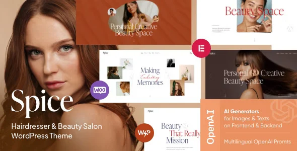 Spice beauty salon WordPress theme with Elementor page builder preview