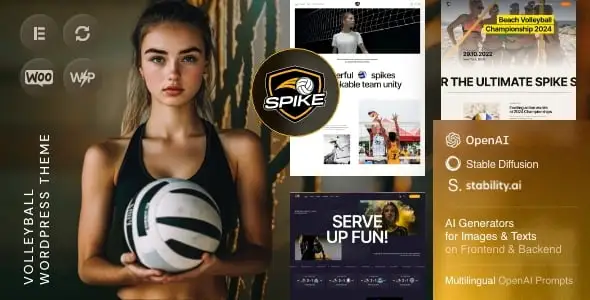 Spike volleyball WordPress theme for sports clubs and centers