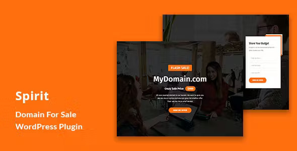 Spirit WordPress plugin for domain sales websites featuring responsive Bootstrap 5 layout