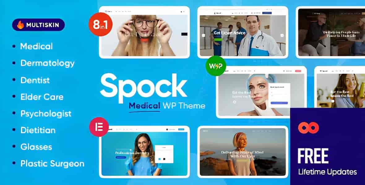 Spock medical Elementor WordPress theme displaying a professional healthcare website layout