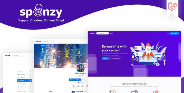 Sponzy creator subscription platform dashboard showing creator analytics, subscription management, and content publishing interface