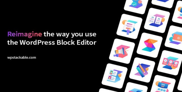Stackable Premium WordPress Plugin interface showing layout templates and design tools
