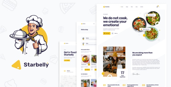 Starbelly restaurant and cafe HTML template with modern animated design