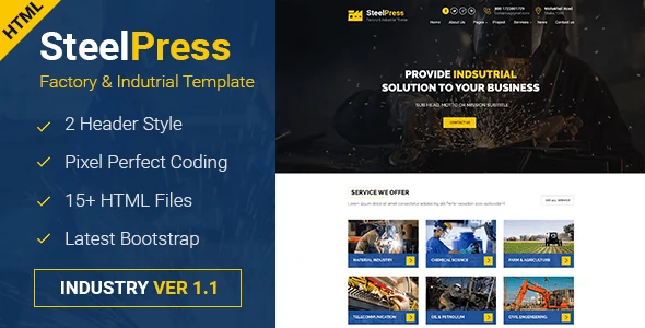 SteelPress industrial and factory HTML template homepage