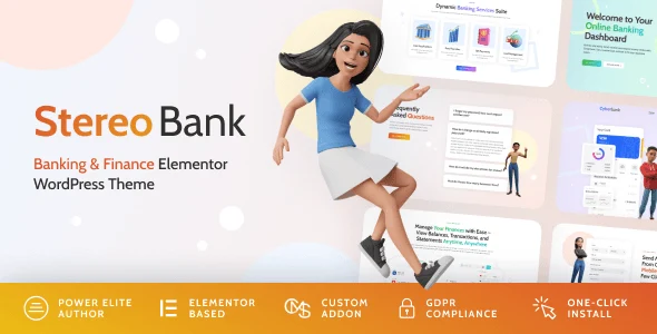 Stereo Bank WordPress theme for banking and finance websites built with Elementor
