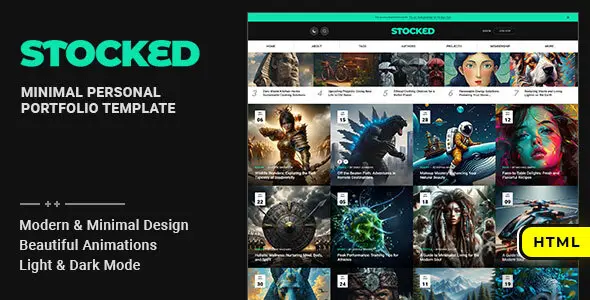 Stocked minimalist personal portfolio HTML template