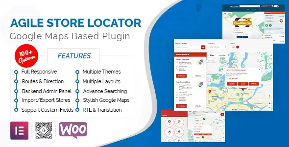 Agile Store Locator WordPress plugin displaying interactive Google Maps with multiple business location markers