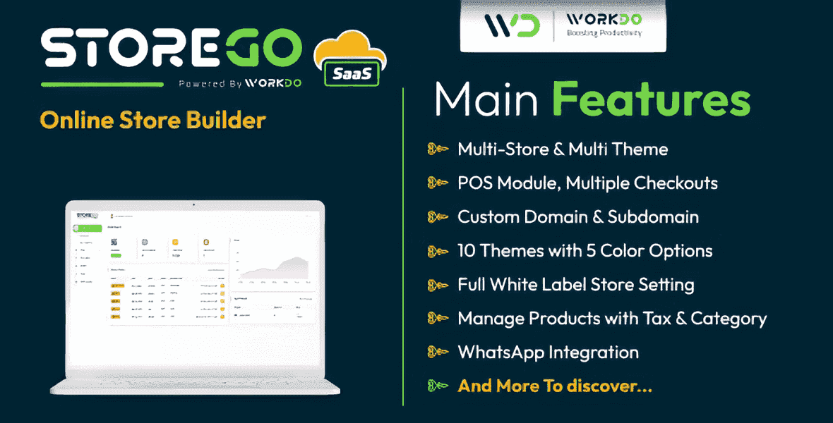 StoreGo SaaS online store builder PHP script dashboard interface