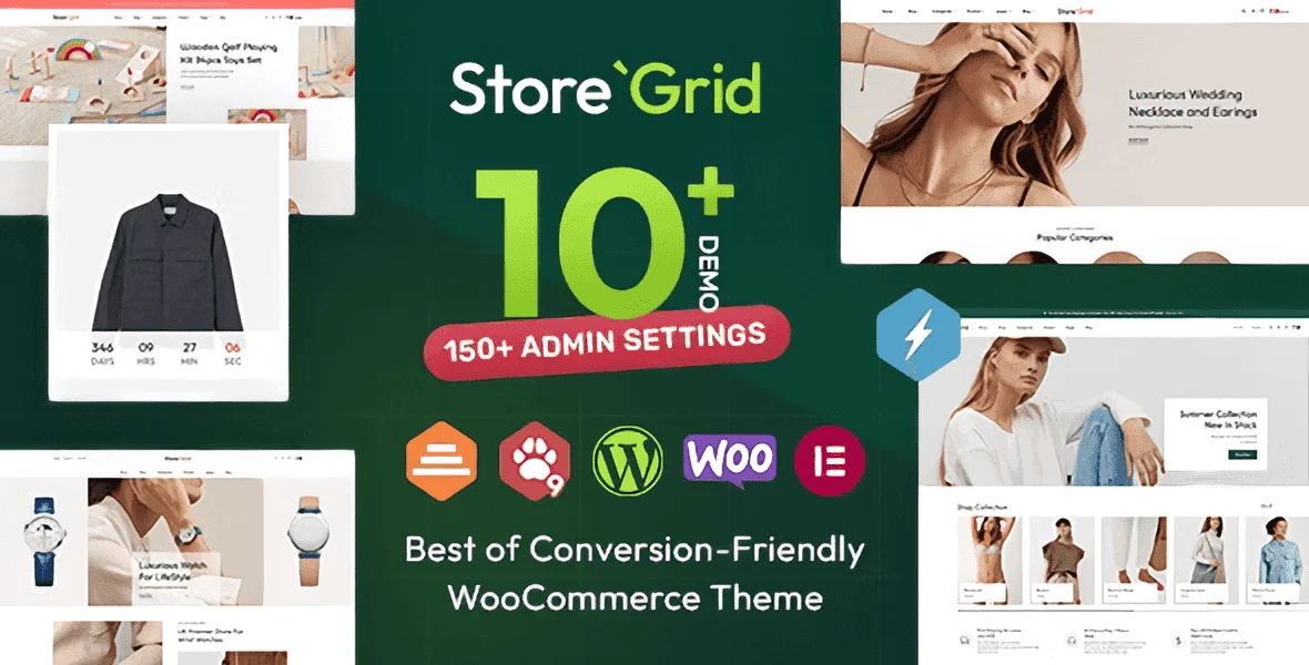 StoreGrid fashion WooCommerce theme homepage layout for Elementor PRO