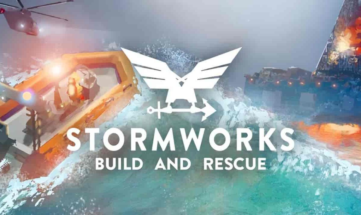 Stormworks Build and Rescue PC game featuring custom-built maritime rescue vehicles in ocean storm conditions