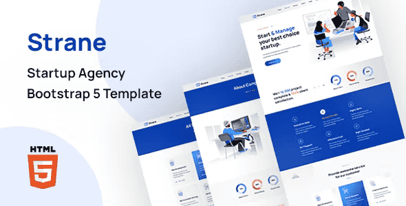 Strane Bootstrap 5 startup agency HTML template homepage preview showing responsive design layout