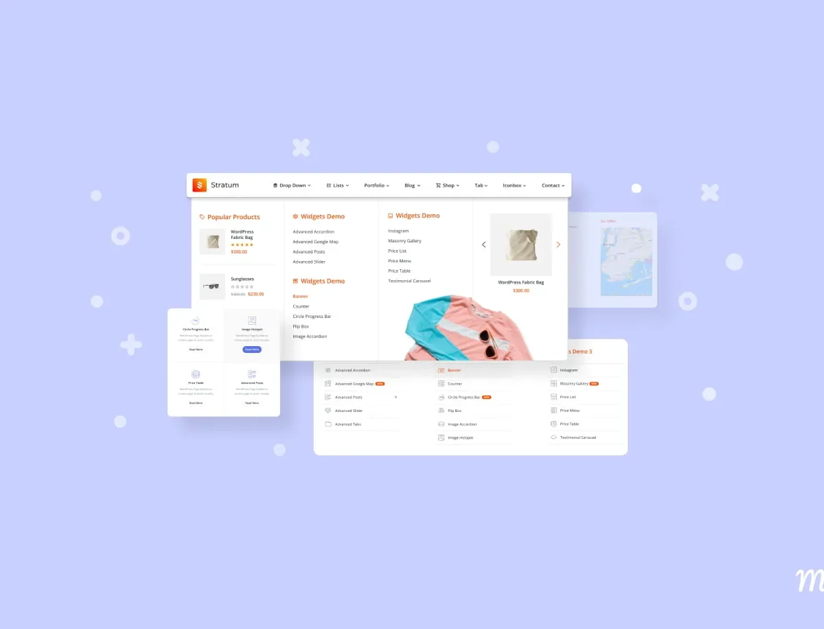 Stratum Mega Menu for Elementor WordPress plugin interface showing responsive mega menu customization options