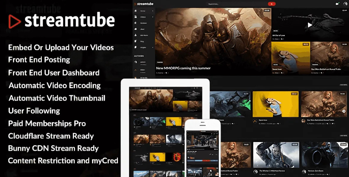 StreamTube video WordPress theme homepage layout