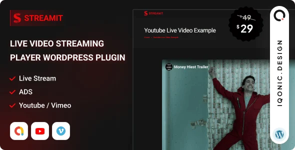 Streamit responsive WordPress video player plugin interface